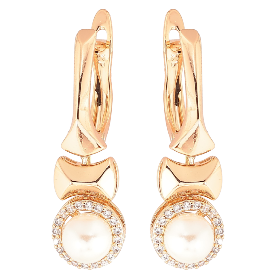 Сережки Xuping Позолота 18K англійський замок «Візерунок з перлинами та цирконієм» фото №1