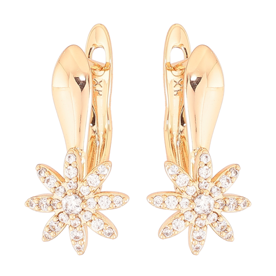 Серьги Xuping Позолота 18K английский замок Цветочки с цирконием фото №1