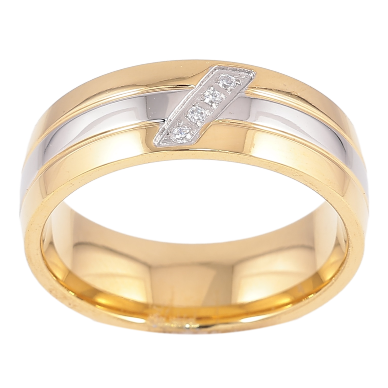 Кольцо Xuping TTM Stainless Steel Цвет 14К + Родий Дорожка циркония, шир. 7мм фото №2