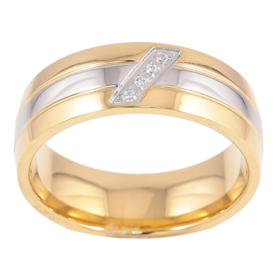 Кольцо Xuping TTM Stainless Steel Цвет 14К + Родий Дорожка циркония, шир. 7мм фото №1