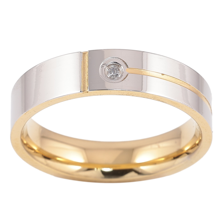 Кольцо Xuping TTM Stainless Steel Цвет 14К + Родий Узор с цирконием, шир. 5мм фото №1