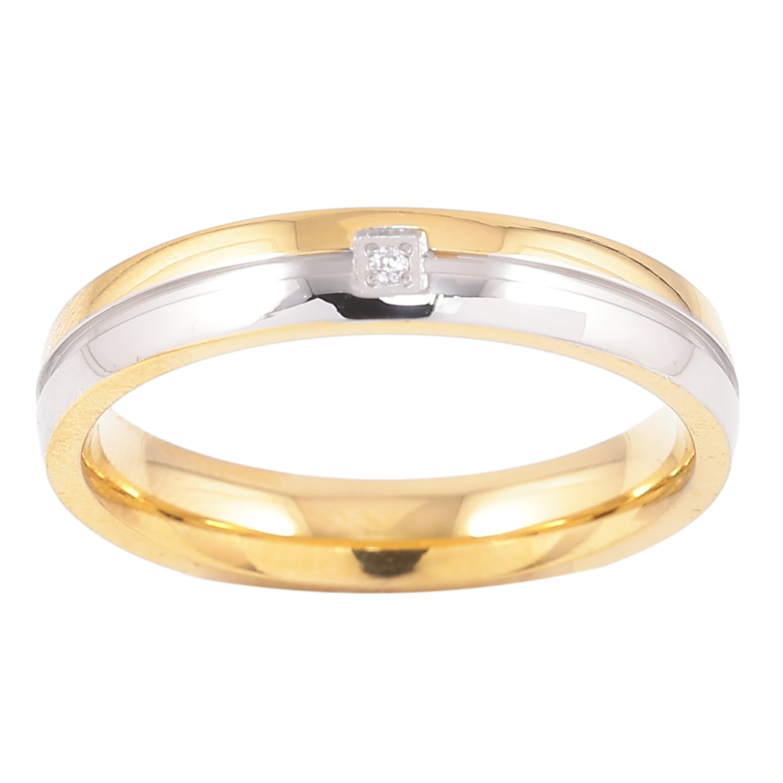 Каблучка Xuping TTM Stainless Steel Колір 14К + Родій «Візерунок з цирконієм, шир. 4мм» фото №1