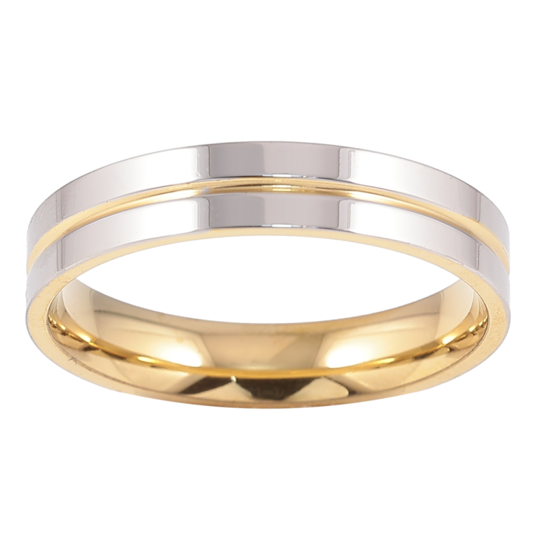 Каблучка Xuping TTM Stainless Steel Колір 14К + Родій «Візерунок зі смугою, шир. 4мм» фото №2