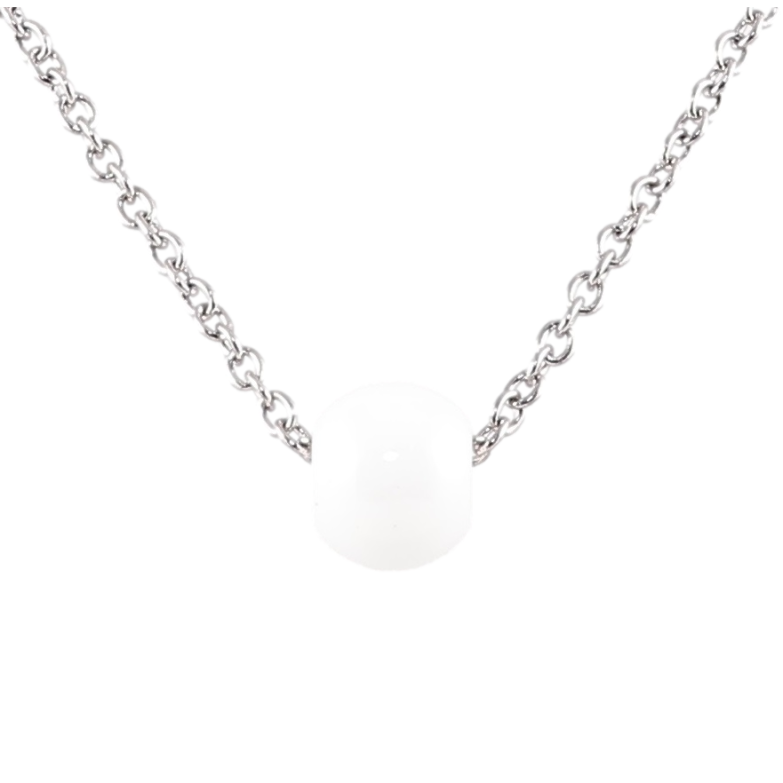 Подвеска на цепочке Xuping ТТМ Stainless Steel цвет Родий Белая керам. бусина, ø 8мм дл. 43-47см х 1мм фото №1