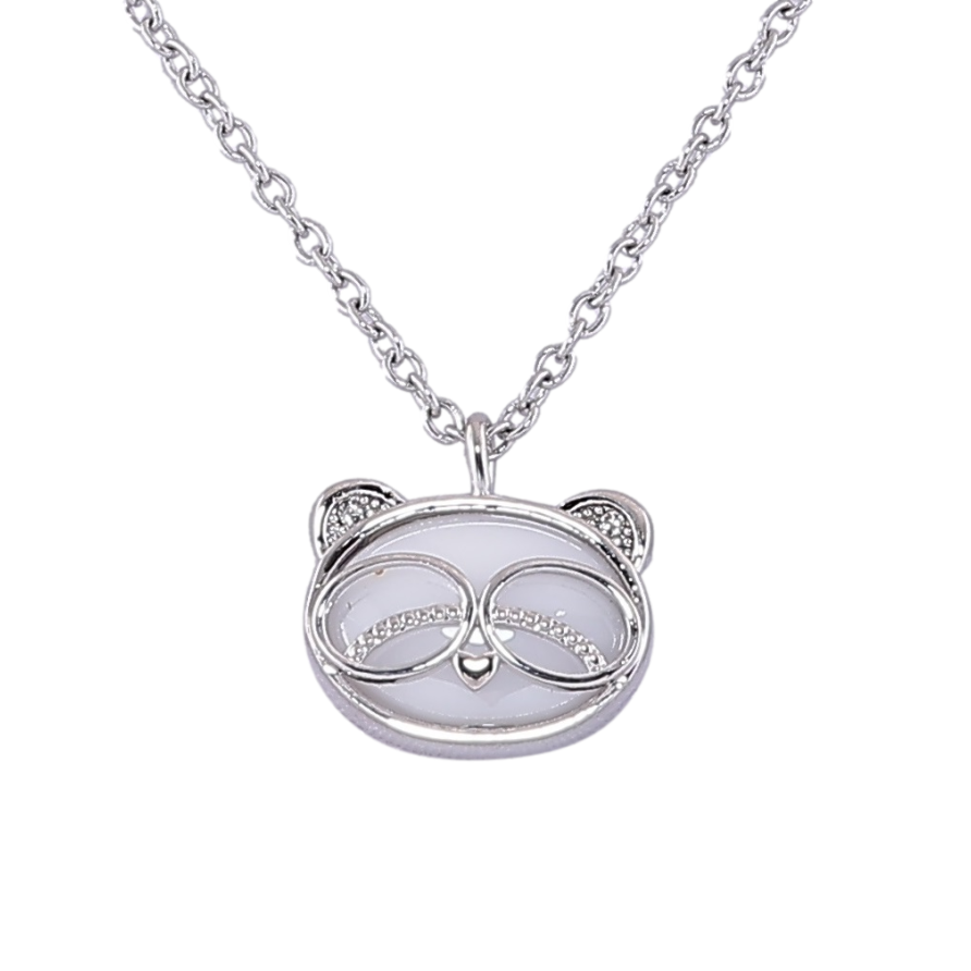 Подвеска на цепочке Xuping ТТМ Stainless Steel цвет Родий Панда с белой керамикой дл. 43-47см х 1.5мм фото №1