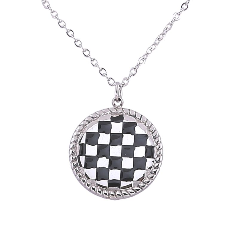 Підвіска на ланцюжку Xuping ТТМ Stainless Steel колір Родій Коло з шаховим візерунком» дл. 43-48см х 1мм фото №5