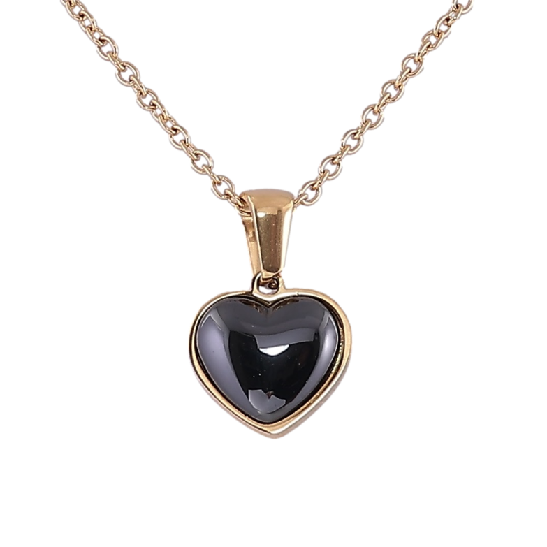Підвіска на ланцюжку Xuping ТТМ Stainless Steel колір 14К «Чорне керамічне сердечко» дл. 44-48см х 2мм фото №1