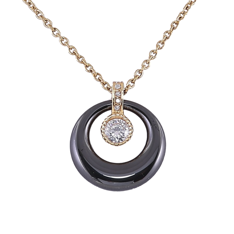 Подвеска на цепочке Xuping ТТМ Stainless Steel цвет 14К Черное керамическое колечко дл. 43-48см х 1.5мм фото №1