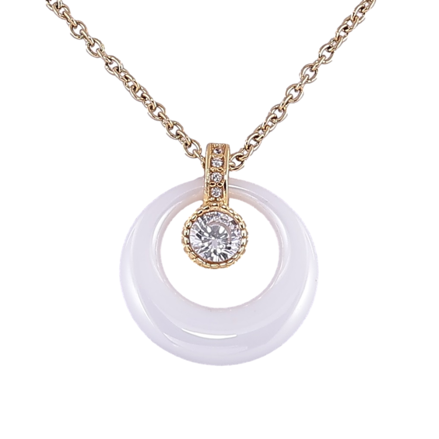 Подвеска на цепочке Xuping ТТМ Stainless Steel цвет 14К Белое керамическое колечко дл. 42-47см х 1.5мм фото №1