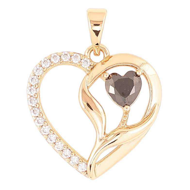Кулон Xuping Позолота 18K «Серце з цирконієм і чорним фіанітом» для ланцюжка до 5мм фото №6