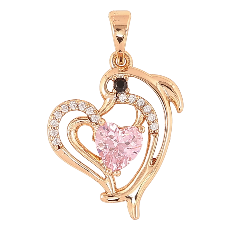 Кулон Xuping Позолота 18K Сердечко с дельфином и розовым фианитом для цепочки до 5мм фото №4