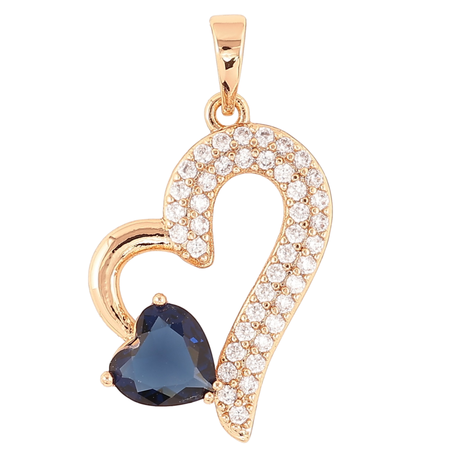 Кулон Xuping Позолота 18K «Сердечко з інкрустацією цирконієм і синім фіанітом» для ланцюжка до 6мм фото №1