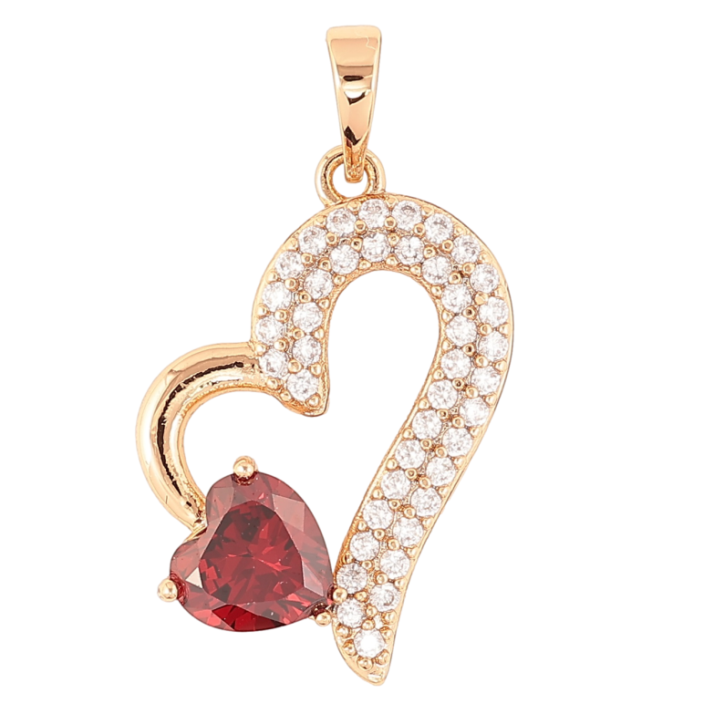 Кулон Xuping Позолота 18K «Сердечко з інкрустацією цирконієм і червоним фіанітом» для ланцюжка до 6мм фото №1