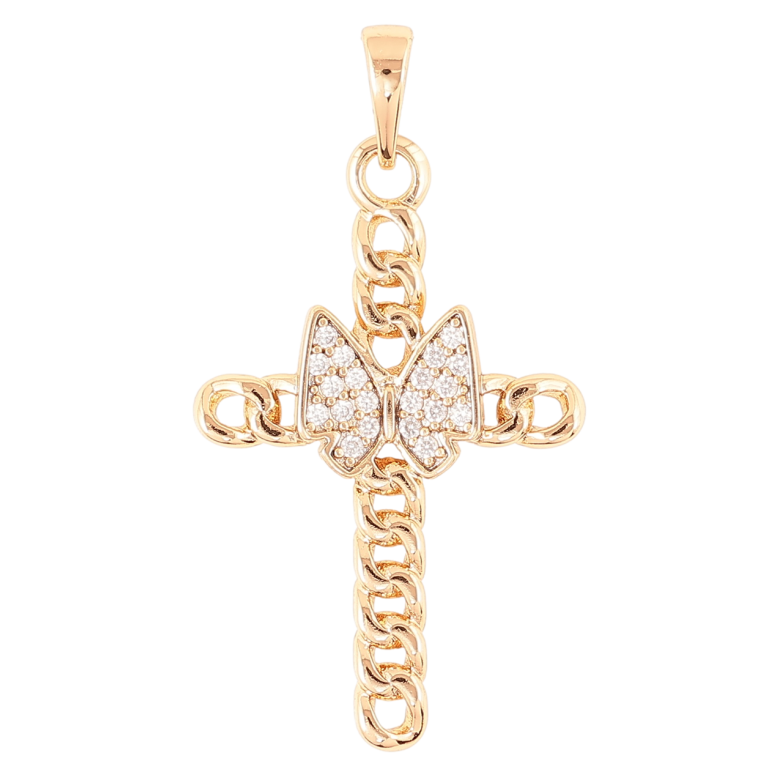 Кулон Xuping Позолота 18K Хрест візерунок ланцюжок з метеликом» для ланцюжка до 6мм фото №1