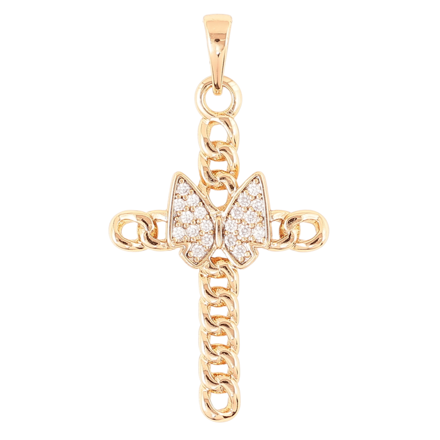 Кулон Xuping Позолота 18K Крест узор цепочка с бабочкой для цепочки до 6мм фото №1