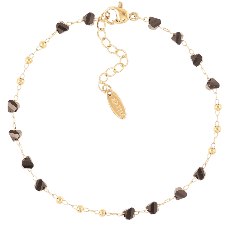 Браслет Xuping ТТМ Stainless Steel колір 14K Ланцюжок з чорними намистинами» з доп.ланцюжком 19-22.5см х 1мм фото №10