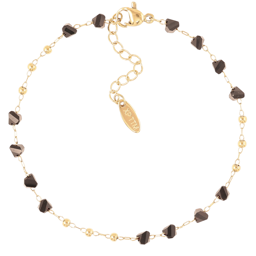 Браслет Xuping ТТМ Stainless Steel колір 14K Ланцюжок з чорними намистинами» з доп.ланцюжком 19-22.5см х 1мм фото №1