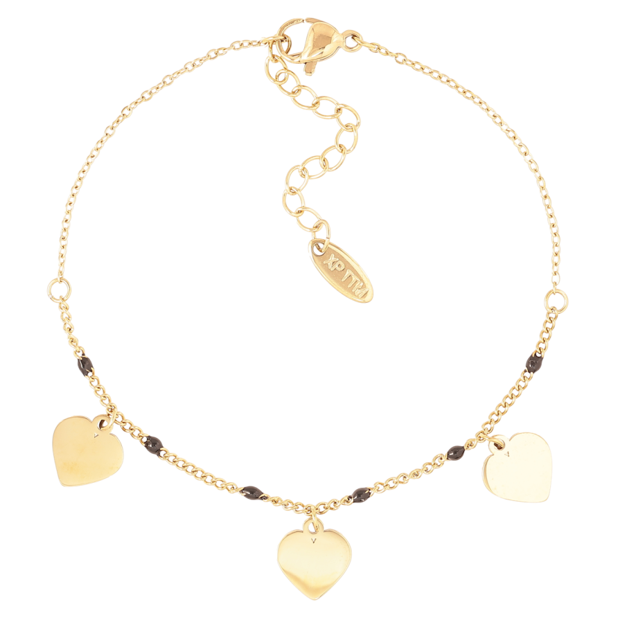 Браслет Xuping ТТМ Stainless Steel колір 14K Ланцюжок з підвісками сердечками» з доп.ланцюжком 18-21.5см х 1мм фото №1