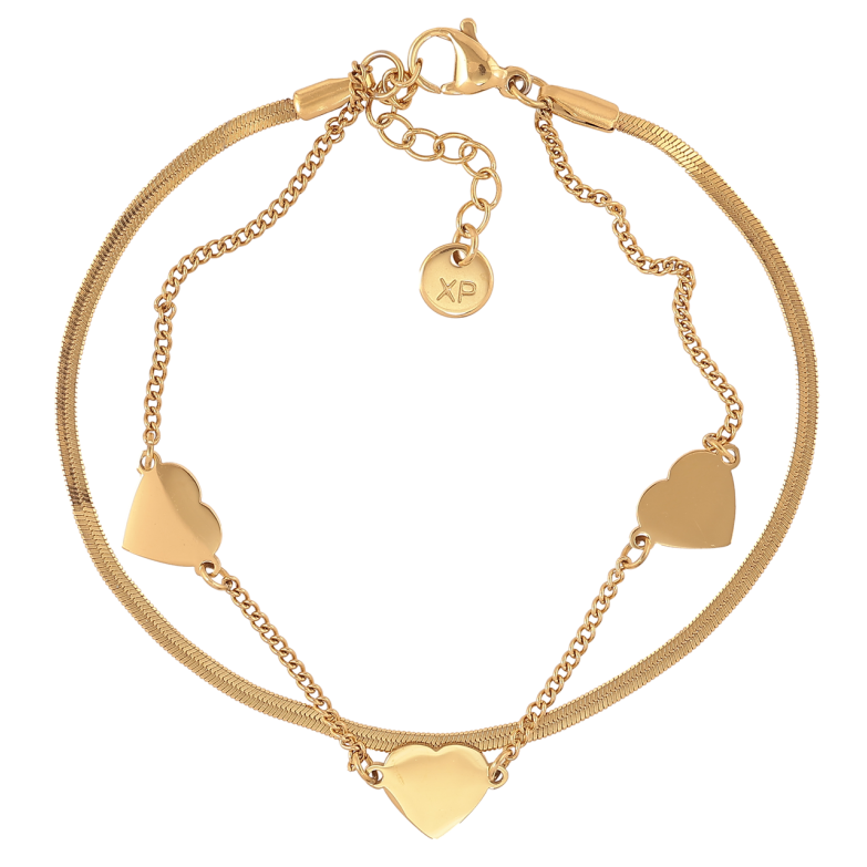 Браслет Xuping ТТМ Stainless Steel колір 14K Подвійний ланцюжок з сердечками» з дод.ланцюжком 17.5-20см х 2мм фото №8
