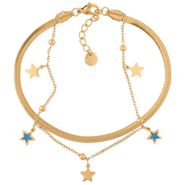 Браслет Xuping ТТМ Stainless Steel колір 14K Два ланцюжки з підвісками зірки» з доп.ланцюжком 19-22см х 3мм фото №16