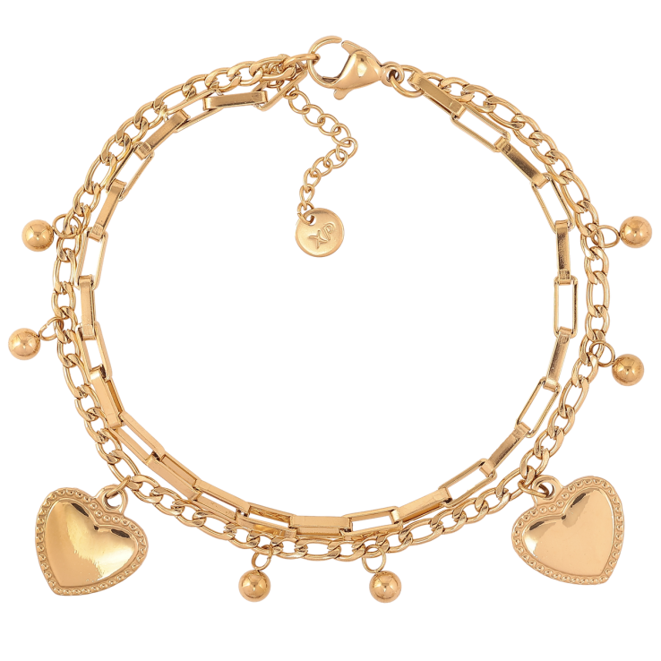 Браслет Xuping ТТМ Stainless Steel колір 14K Два ланцюжки з сердечками» з доп.ланцюжком 19.5-23см х 3мм фото №23