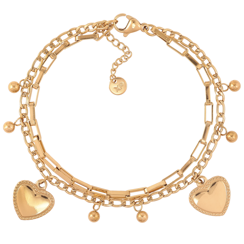 Браслет Xuping ТТМ Stainless Steel цвет 14K Две цепочки с сердечками с доп.цепочкой 19.5-23см х 3мм фото №7