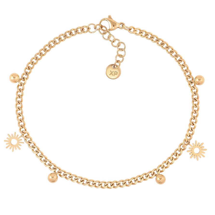 Браслет Xuping ТТМ Stainless Steel колір 14K Панцирний ланцюжок з підвісками» з доп.ланцюжком 20-22.5см х 3мм фото №1