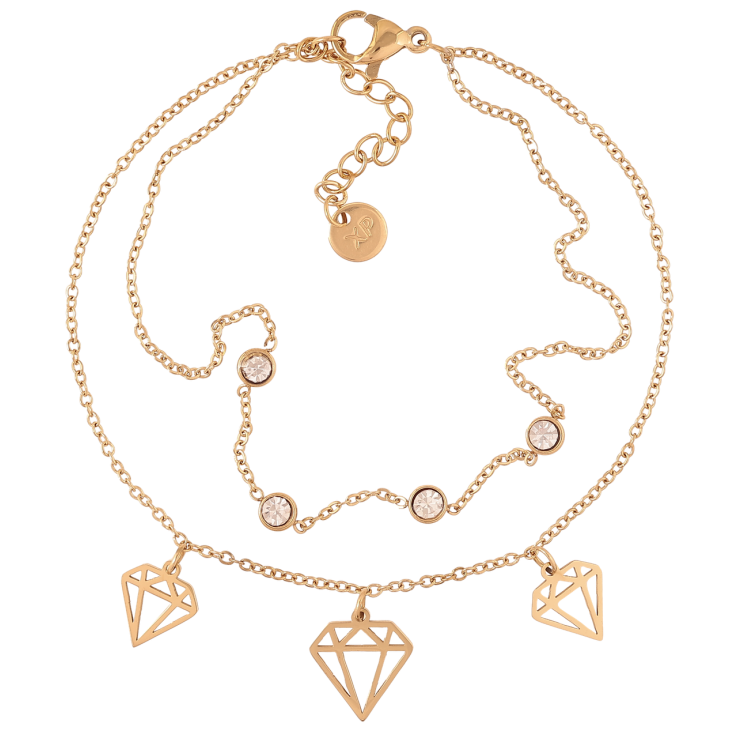 Браслет Xuping ТТМ Stainless Steel колір 14K Два ланцюжки з підвісками» з доп.ланцюжком 18.5-22см х 1мм фото №15