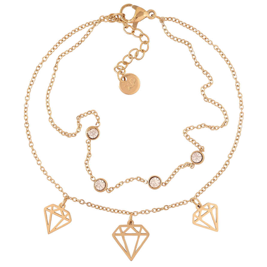 Браслет Xuping ТТМ Stainless Steel колір 14K Два ланцюжки з підвісками» з доп.ланцюжком 18.5-22см х 1мм фото №1