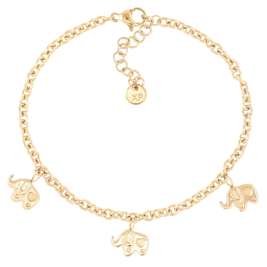 Браслет Xuping ТТМ Stainless Steel колір 14K Ланцюжок з підвісками слони» з дод.ланцюжком 19-22см х 3мм фото №1