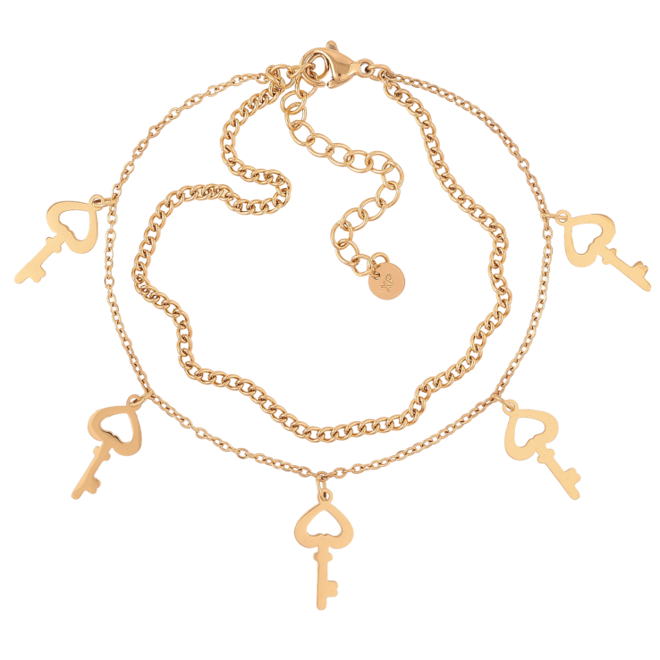 Браслет Xuping ТТМ Stainless Steel колір 14K Два ланцюжки з ключиками» з доп.ланцюжком 17-23см х 2мм фото №17