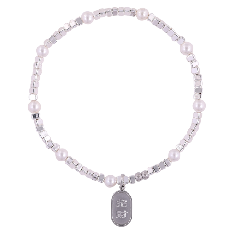 Браслет Xuping ТТМ Stainless Steel колір Родій «Декоративні намистини» на гумці, вільний розмір фото №1