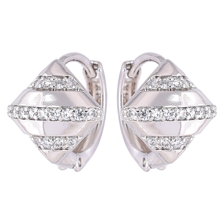 Серьги Xuping Родий колечки Ромбы с дорожками циркония фото №15