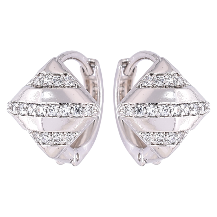 Серьги Xuping Родий колечки Ромбы с дорожками циркония фото №1 Серьги Xuping Родий колечки Ромбы с дорожками циркония фото №1