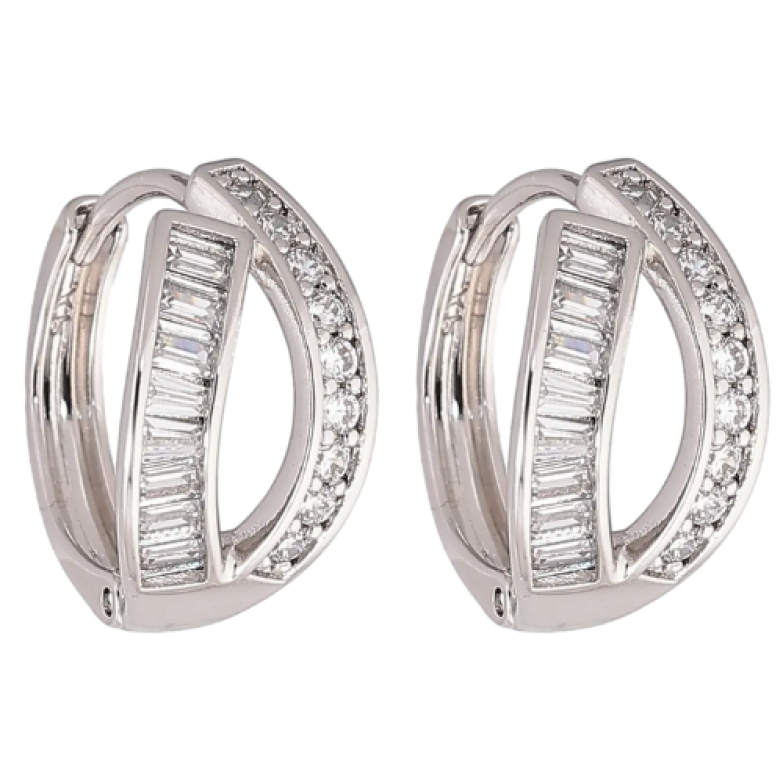 Серьги Xuping Родий колечки Узор из дорожек циркония фото №1