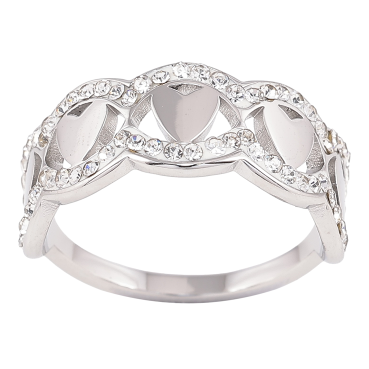 Кольцо Xuping TTM Stainless Steel Цвет Родий Узор сердечки с цирконием фото №15