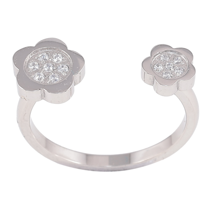 Кольцо Xuping TTM Stainless Steel Цвет Родий Цветочки с цирконием фото №12