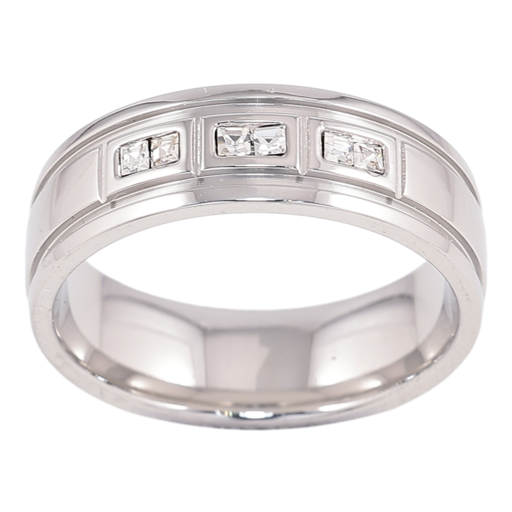 Кольцо Xuping TTM Stainless Steel Цвет Родий Узор с вставками циркония, шир. 6.5мм фото №16