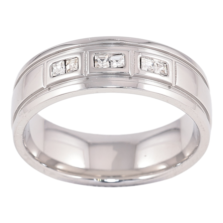 Каблучка Xuping TTM Stainless Steel Колір Родій «Візерунок з вставками цирконію, шир. 6.5мм» фото №1