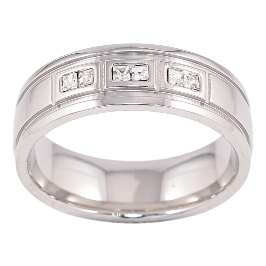 Кольцо Xuping TTM Stainless Steel Цвет Родий Узор с вставками циркония, шир. 6.5мм фото №1