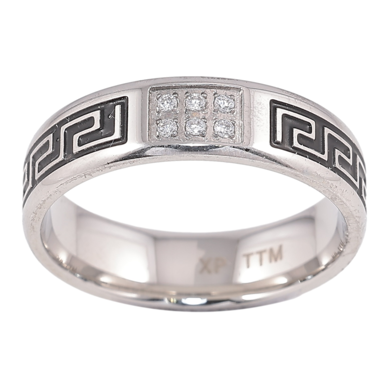 Каблучка Xuping TTM Stainless Steel Колір Родій «Грецький візерунок з цирконієм, шир. 5мм» фото №8