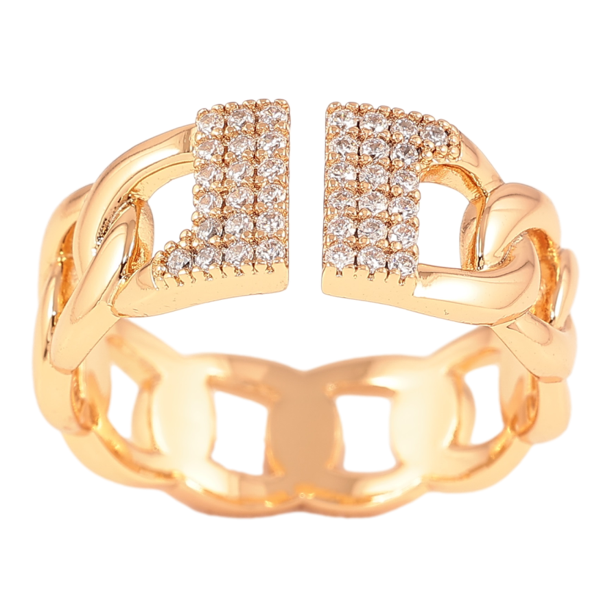 Кольцо Xuping Позолота 18K Узор цепочка с цирконием, 8х8мм фото №1