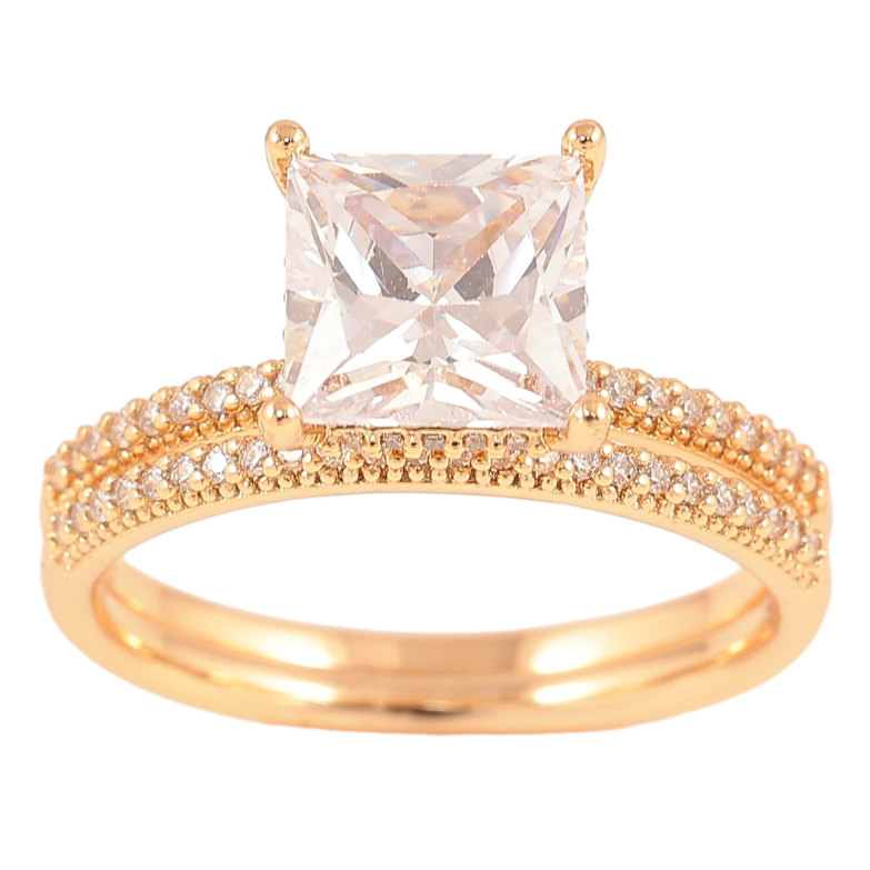 Каблучка Xuping Позолота 18K «Подвійне з інкрустацією цирконієм і фіанітом» фото №1