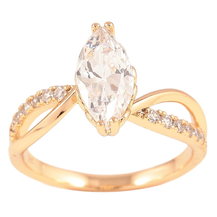 Кольцо Xuping Позолота 18K Кристалл Маркиз с дорожкой циркония фото №9