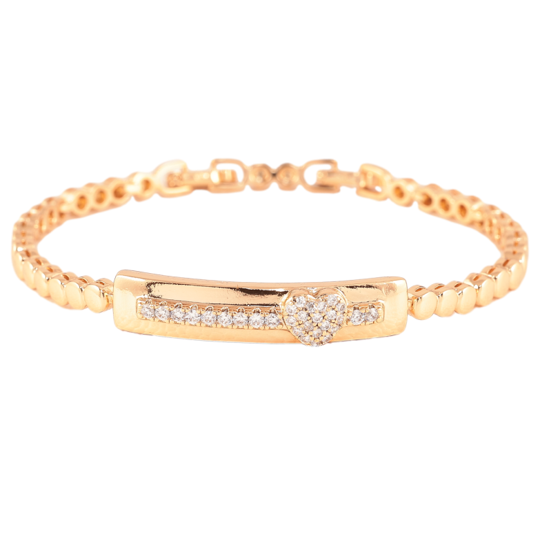 Браслет Xuping Позолота 18K Дорожка циркония с сердечком длинна с доп.замком 17,19см х 3.5мм фото №1