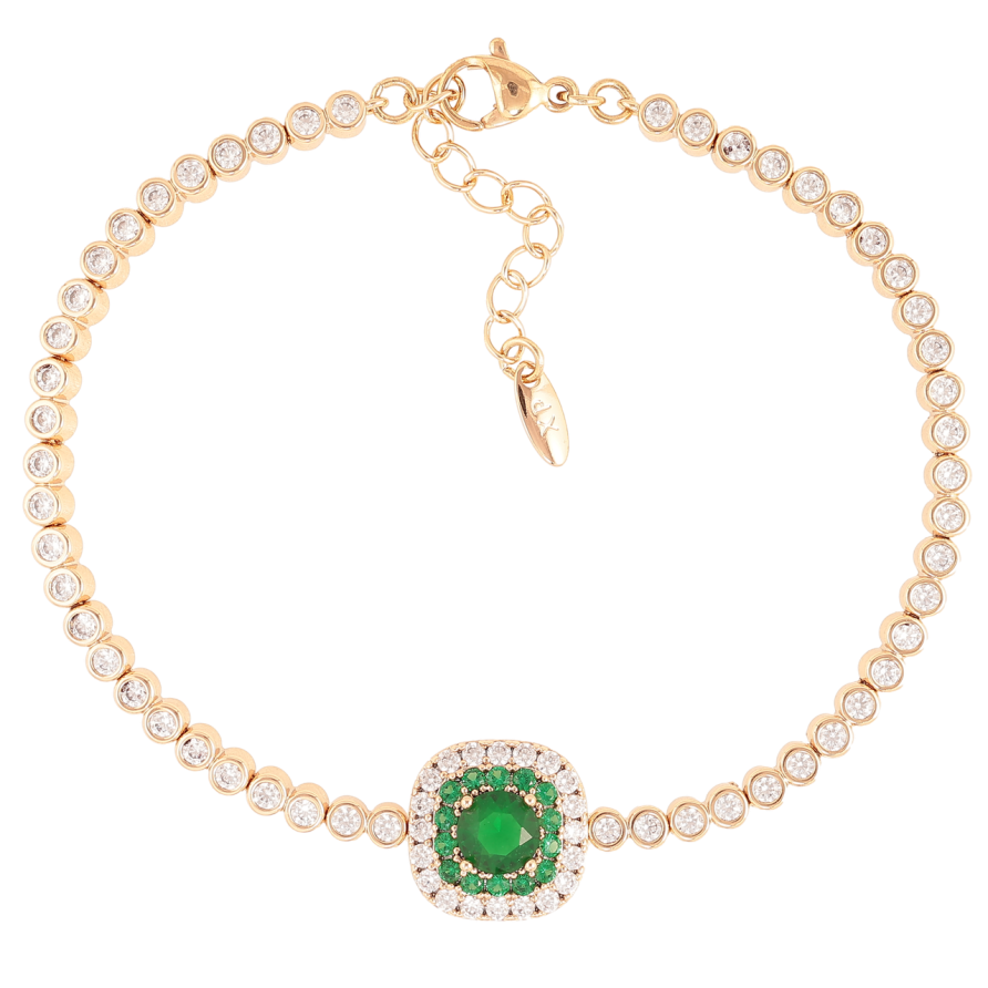 Браслет Xuping Позолота 18K Дорожка циркония с зеленой вставкой длинна с доп.цепочкой 18.5-21.5см х 3мм фото №1