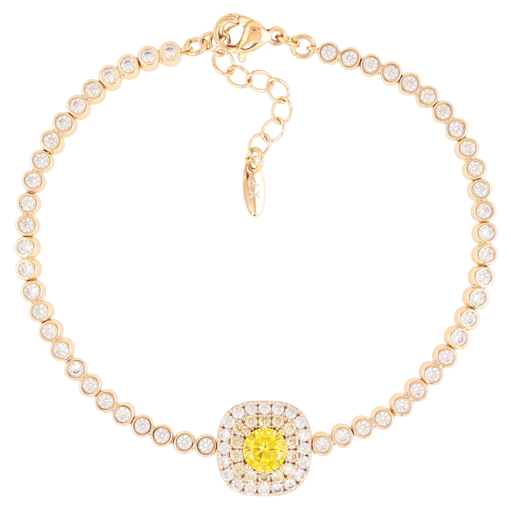 Браслет Xuping Позолота 18K Дорожка циркония с желтой вставкой длинна с доп.цепочкой 18.5-21.5см х 3мм фото №9