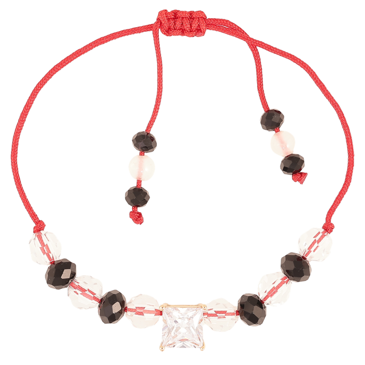 Браслет Xuping Позолота 18K Червоний шнур з прозорими і чорними намистинами та кристал 7х7мм» дл. 12-21см х 1мм фото №24