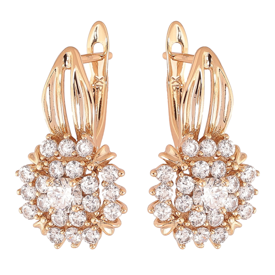 Серьги Xuping Позолота 18K английский замок Цветочки с инкрустацией цирконием фото №1