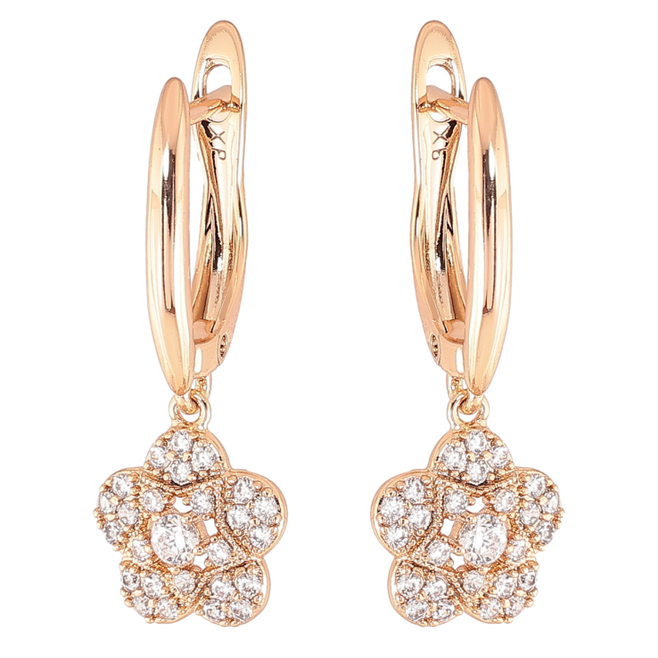 Серьги Xuping Позолота 18K английский замок Цветочки с цирконием фото №14